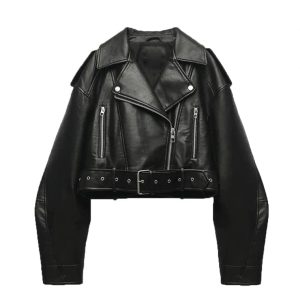 Chic Women's Y2K Leather Jacket for Grunge Aesthetic and Coquette Style Outfits