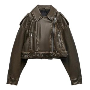 Chic Women's Y2K Leather Jacket for Grunge Aesthetic and Coquette Style Outfits