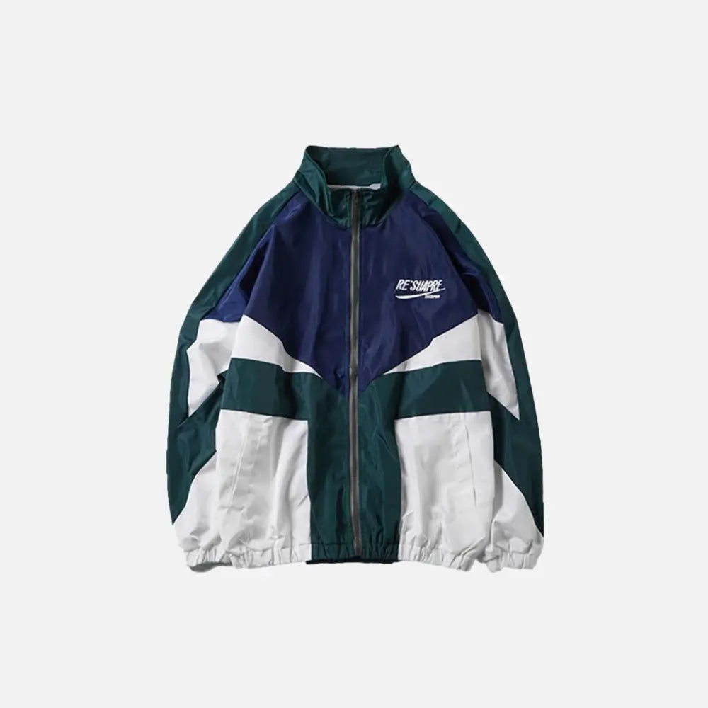 Color Block Patchwork Windbreaker Jacket - Y2K Aesthetic Fashion Statement