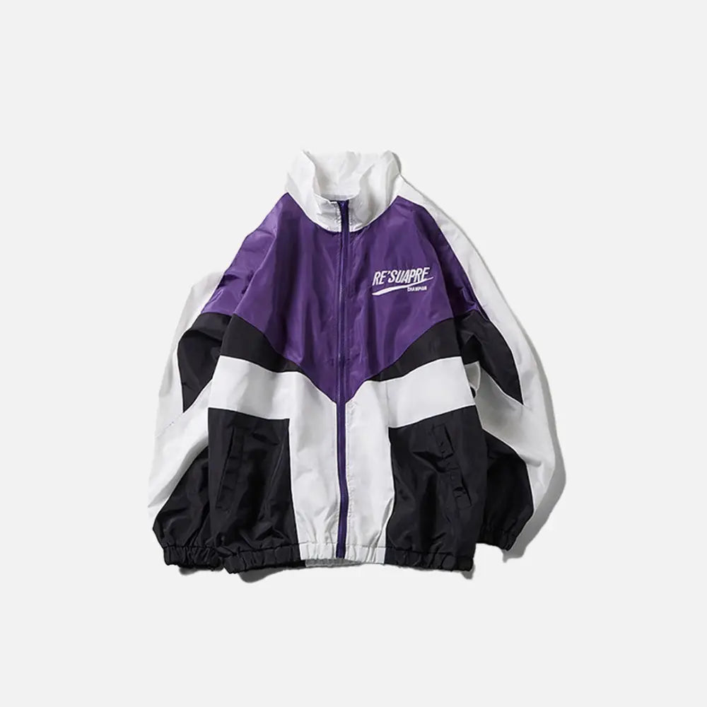 Color Block Patchwork Windbreaker Jacket - Y2K Aesthetic Fashion Statement