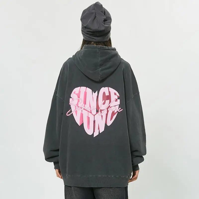 Colorblock Heart Shaped Letter Print Hoodie - Y2K Aesthetic Cute Top for Trendy Outfits