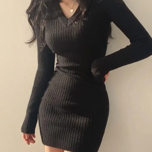 Coquette Aesthetic Black Sweater Dress - Y2K Fashion for Effortless Style and Comfort