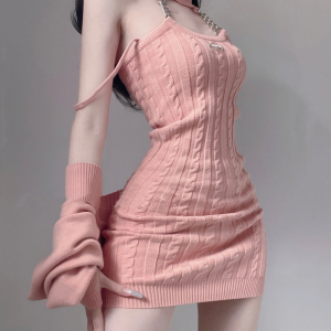 Coquette Aesthetic Cable Knit Mini Dress - Y2K Fashion for Cute and Comfy Outfits