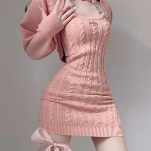 Coquette Aesthetic Cable Knit Mini Dress - Y2K Fashion for Cute and Comfy Outfits