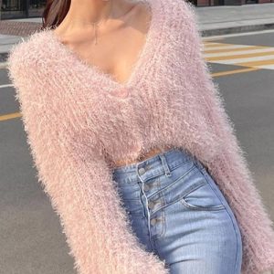 Coquette Aesthetic Fluffy Pink Sweater - Y2K Fashion Cute Top for Cozy Style