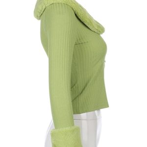 Coquette Aesthetic Green Sweater - Y2K Style Comfy Knit for Cute Outfits