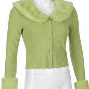 Coquette Aesthetic Green Sweater - Y2K Style Comfy Knit for Cute Outfits