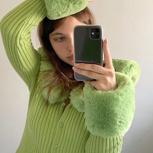 Coquette Aesthetic Green Sweater - Y2K Style Comfy Knit for Cute Outfits