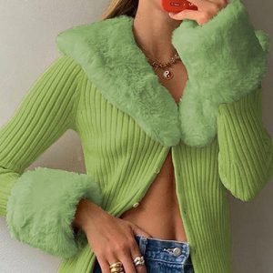 Coquette Aesthetic Green Sweater - Y2K Style Comfy Knit for Cute Outfits