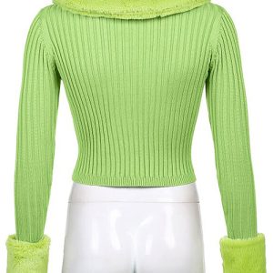 Coquette Aesthetic Green Sweater - Y2K Style Comfy Knit for Cute Outfits