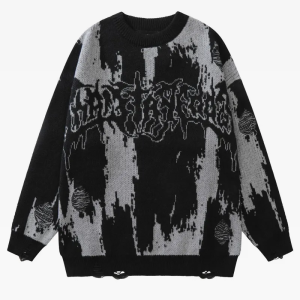 Coquette Grunge Knit Sweater - Y2K Aesthetic Oversized Knit Top for Edgy Style