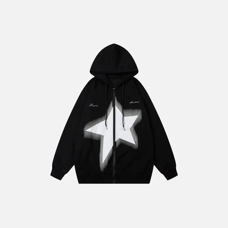 Coquette Style Star Oversized Zip-Up Hoodie - Y2K Aesthetic Comfy Layering Essential