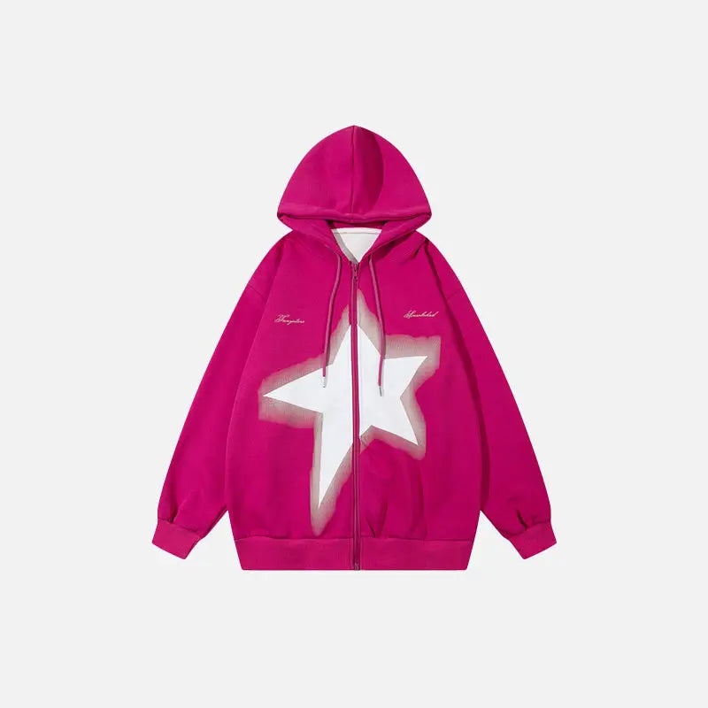 Coquette Style Star Oversized Zip-Up Hoodie - Y2K Aesthetic Comfy Layering Essential