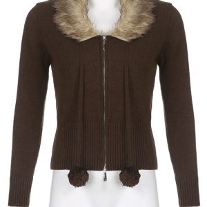 Coquette Y2K Fluffy Cardigan for Comfy Aesthetic Outfits and Cozy Layering