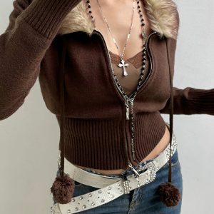 Coquette Y2K Fluffy Cardigan for Comfy Aesthetic Outfits and Cozy Layering