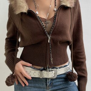 Coquette Y2K Fluffy Cardigan for Comfy Aesthetic Outfits and Cozy Layering