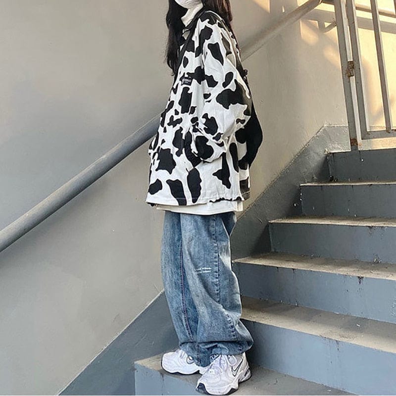 Cow Print Y2K Aesthetic Jacket - Trendy Grunge Style Outerwear for Unique Outfits