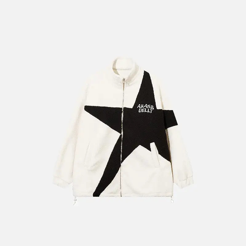 Cozy Big Star Fleece Jacket in Y2K Style for Ultimate Retro Aesthetic Fashion