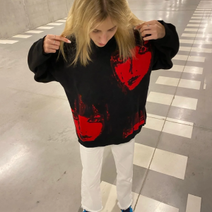 Cozy Black and Red Y2K Sweater for Grunge Aesthetic and Vintage Style Lovers