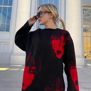 Cozy Black and Red Y2K Sweater for Grunge Aesthetic and Vintage Style Lovers