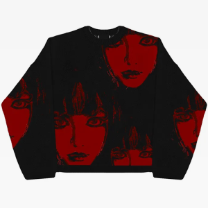 Cozy Black and Red Y2K Sweater for Grunge Aesthetic and Vintage Style Lovers