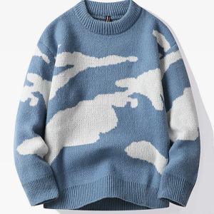 Cozy Blue Cloud Sweater - Y2K Aesthetic Knit Top for Comfy, Cute Outfits