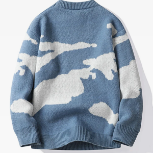 Cozy Blue Cloud Sweater - Y2K Aesthetic Knit Top for Comfy, Cute Outfits