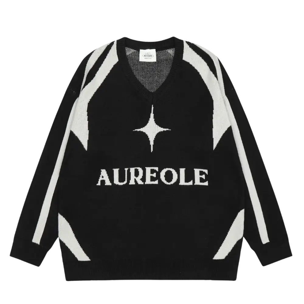 Cozy Cream White Y2K Sweater with Aureole Star Design - Perfect for Y2K Fashion Lovers