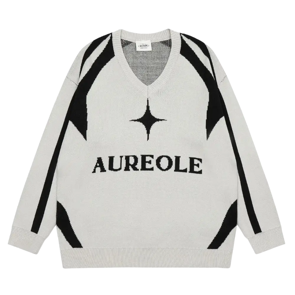 Cozy Cream White Y2K Sweater with Aureole Star Design - Perfect for Y2K Fashion Lovers