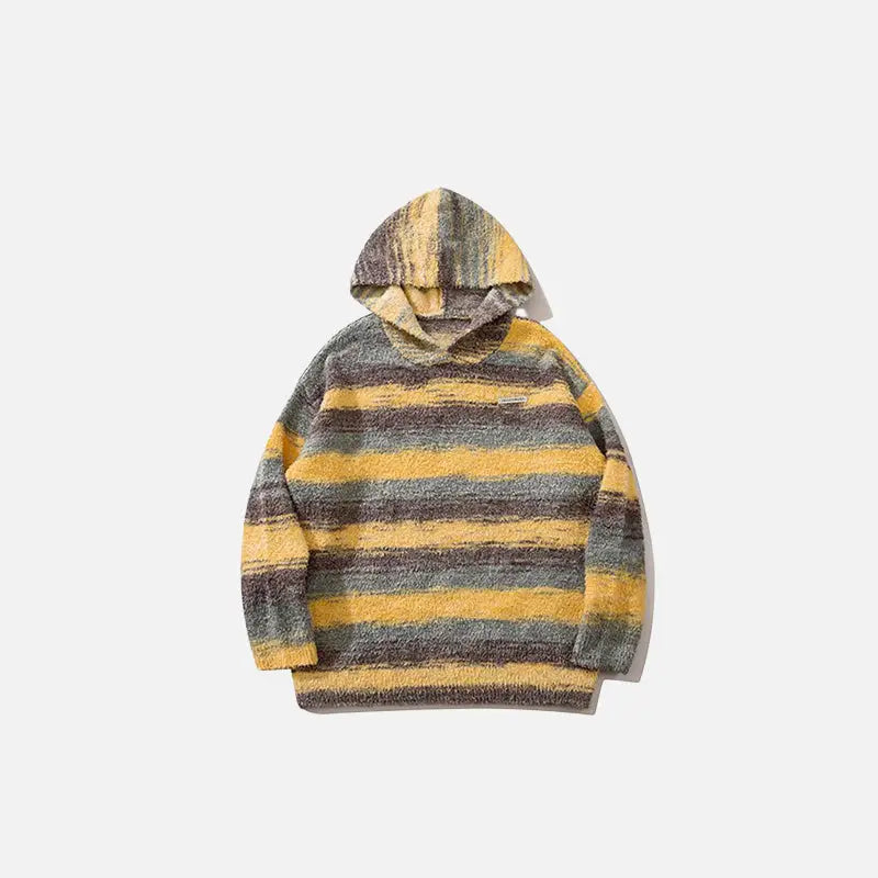 Cozy Fleece Striped Hoodie in Y2K Style - Perfect for Grunge and Coquette Aesthetics