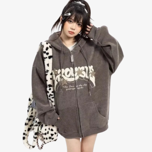 Cozy Full Zip Y2K Hoodie for Trendy Grunge Aesthetic Outfits and Comfy Layering