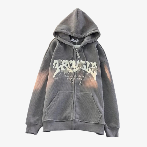 Cozy Full Zip Y2K Hoodie for Trendy Grunge Aesthetic Outfits and Comfy Layering