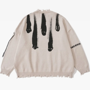 Cozy Ghost Knit Sweater for Y2K Aesthetic, Grunge Style, and Cute Fall Outfits