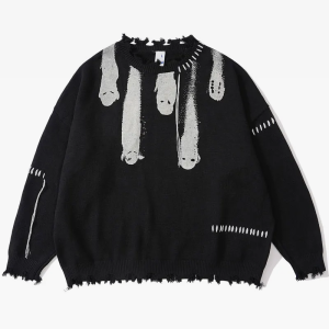 Cozy Ghost Knit Sweater for Y2K Aesthetic, Grunge Style, and Cute Fall Outfits