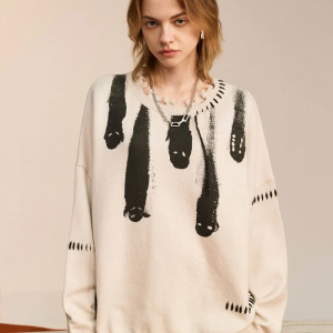 Cozy Ghost Knit Sweater for Y2K Aesthetic, Grunge Style, and Cute Fall Outfits