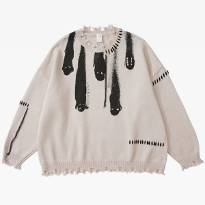 Cozy Ghost Knit Sweater for Y2K Aesthetic, Grunge Style, and Cute Fall Outfits