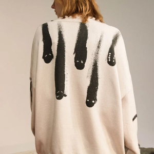 Cozy Ghost Knit Sweater for Y2K Aesthetic, Grunge Style, and Cute Fall Outfits