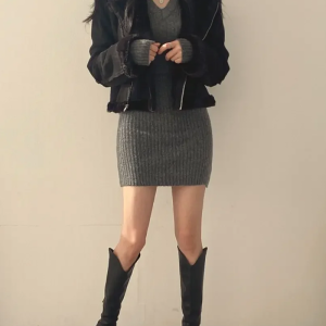 Cozy Gray Sweater Dress for Y2K Aesthetic, Perfect for Fall and Layering Outfits