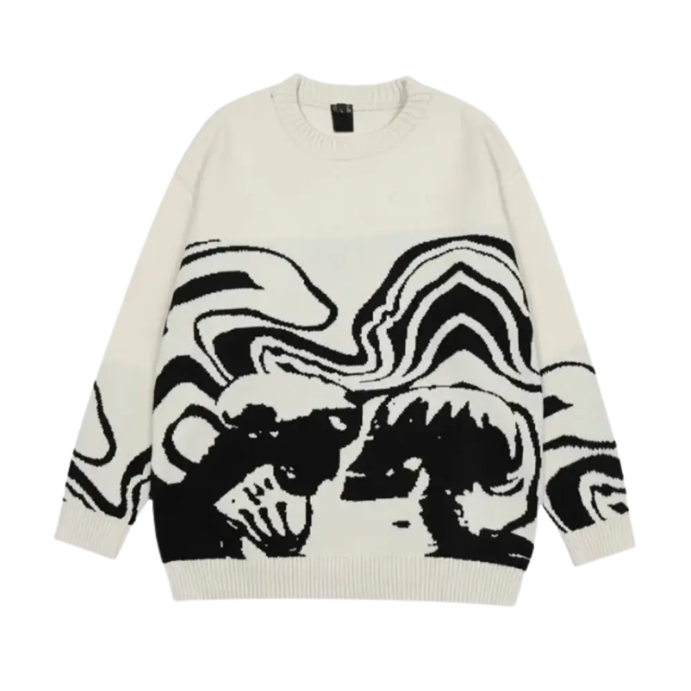 Cozy Knitted Waves 400gsm Y2K Sweater - Perfect for Vintage Aesthetic Outfits