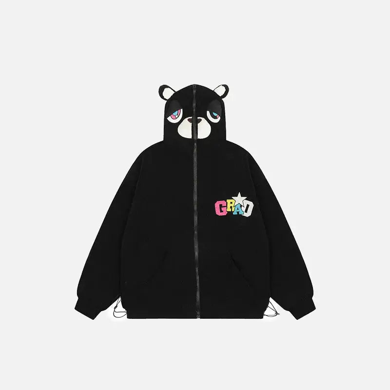 Cozy Loose Sleepy Bear Ears Fleece Jacket in Y2K Aesthetic Style