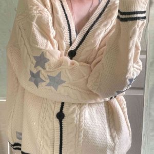 Cozy Vintage Oversized Cardigan for Y2K Aesthetic and Grunge Style Outfits