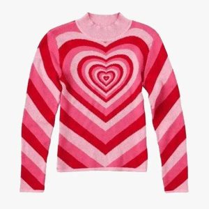 Cozy Y2K Heart Sweater: Cute Pastel Aesthetic for Effortless Style and Comfort