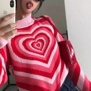 Cozy Y2K Heart Sweater: Cute Pastel Aesthetic for Effortless Style and Comfort