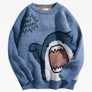 Cozy Y2K Shark Sweater: Cute Knit for Grunge Aesthetic and Comfy Outfits