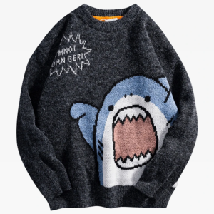 Cozy Y2K Shark Sweater: Cute Knit for Grunge Aesthetic and Comfy Outfits