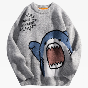 Cozy Y2K Shark Sweater: Cute Knit for Grunge Aesthetic and Comfy Outfits