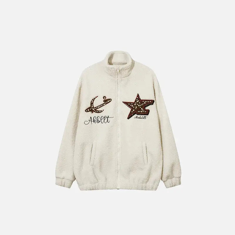 Cozy Y2K Star Fleece Zip-Up Jacket for a Chic Winter Aesthetic