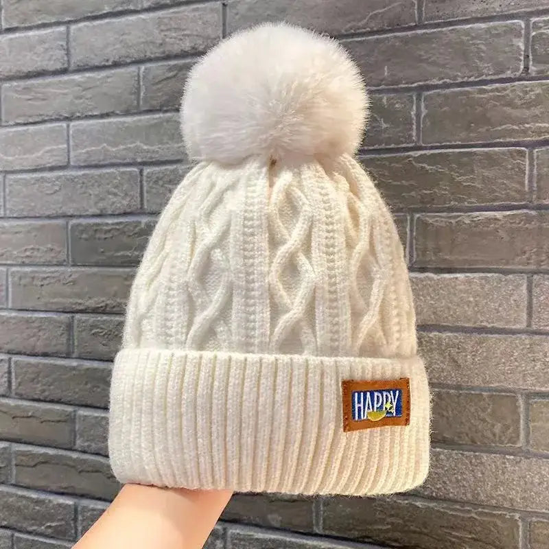 Cozy Y2K Thick Fur Ball Knitted Beanie for Trendy Winter Aesthetic Fashion