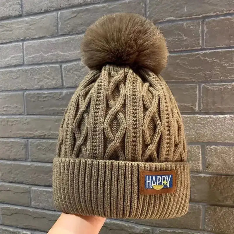 Cozy Y2K Thick Fur Ball Knitted Beanie for Trendy Winter Aesthetic Fashion