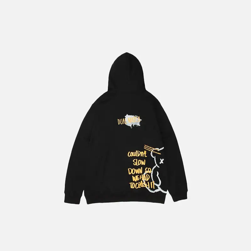 Crashed Bear Y2K Hoodie: Cute Grunge Aesthetic Pullover for Cozy Street Style